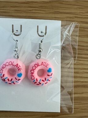 Pink 'Chocolate' Donut Dangle Earrings